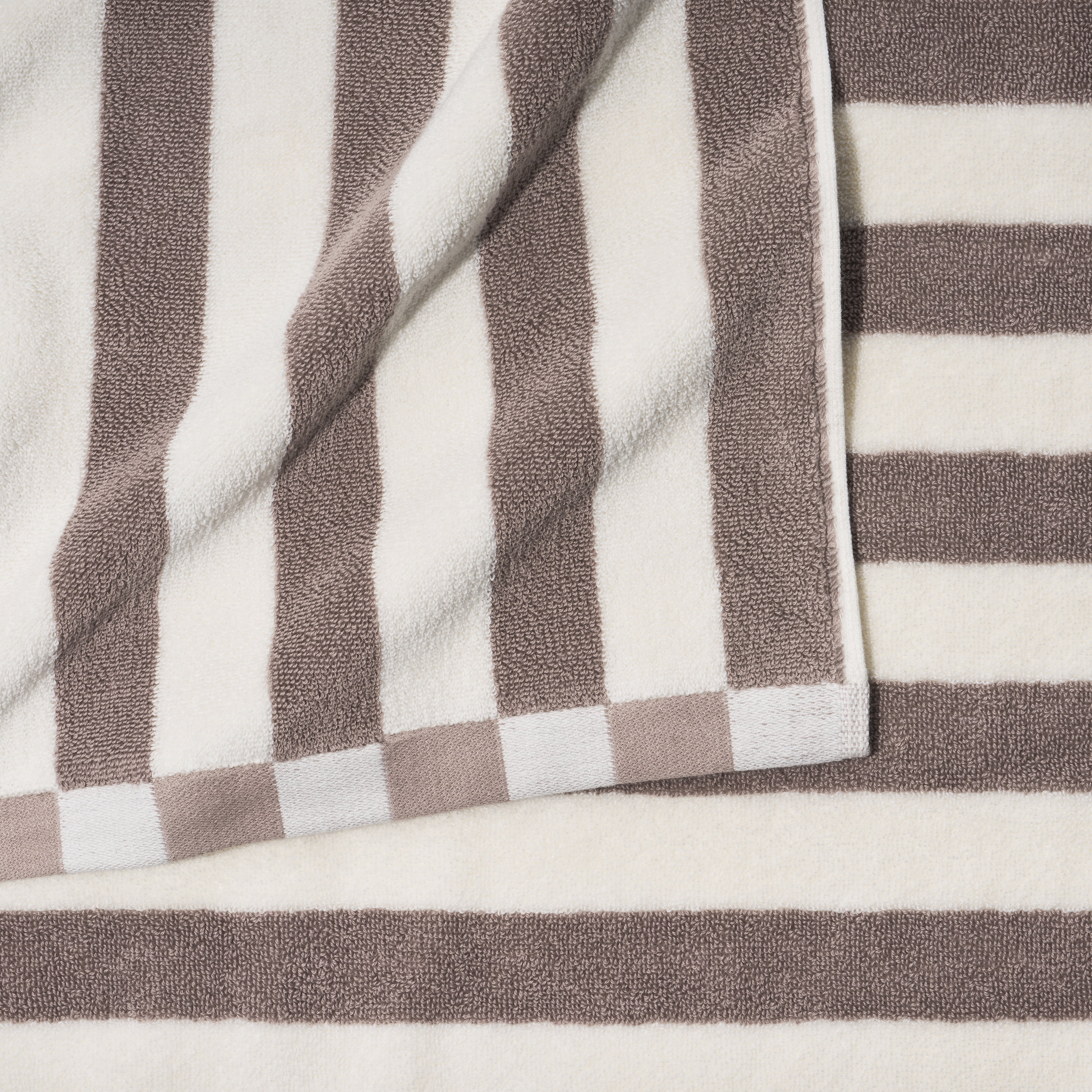 Beautiful by Drew Barrymore 6-Piece Stripe Hem Bath Towel Set, Soft 100% Cotton, Taupe