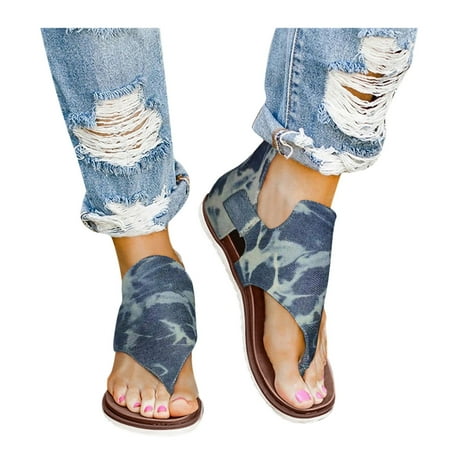 

〖Yilirongyumm〗 Blue 39 Sandals Women Up Summer Casual Sandals Flat Jean Ladies Flops Canvas Shoes Flip Lace Women Zip Women s Sandals