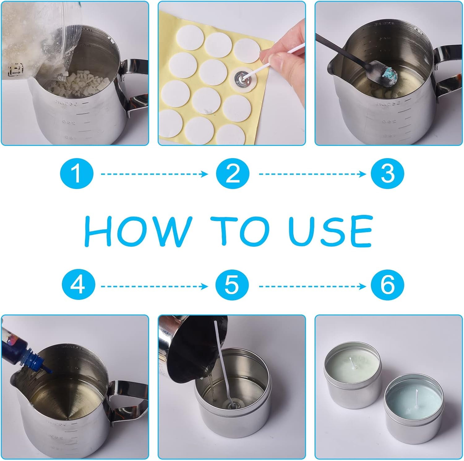 Candle Making Kit Candle Soy Wax Kit Candle Accessory Set Pourong Pot Star Heart Square Round Holder Cup Stickers Tin Scissor Spoons for DIY Wax Candle Making Making DIY