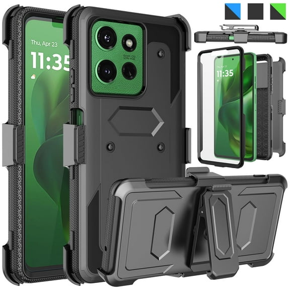 Ebizware Motorola Moto G Power 5G 2025 XT2515 Case with [Built-in Screen Protector] and Holster Belt Clip, Military Grade Heavy Duty Kickstand Phone Case Cover for Moto G Power 5G 2025 - Black