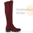 thumbnail image 4 of DARING DIVA Women's Round Toe Chunky Heels Knee High Boots Burgundy 10, 4 of 5