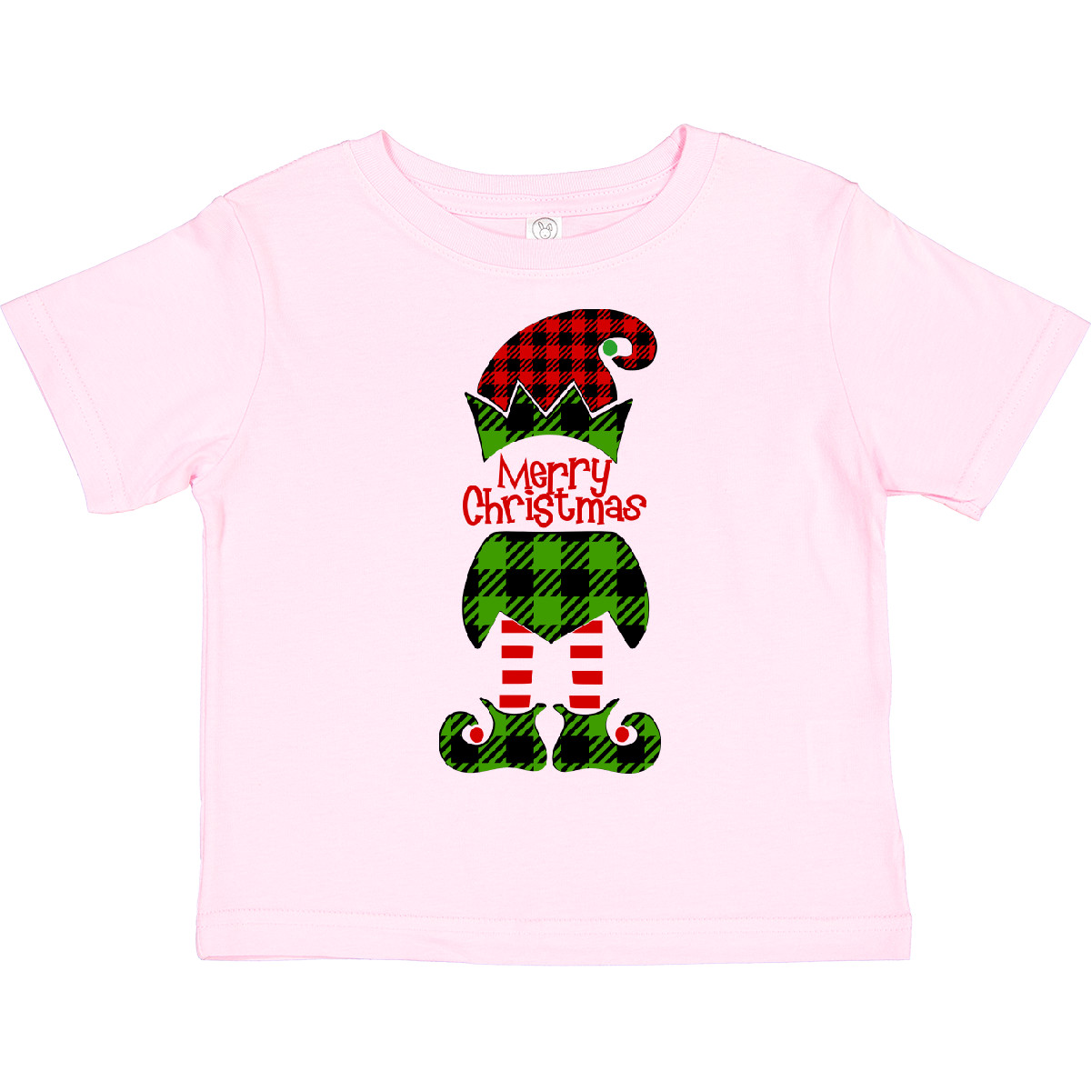Inktastic Merry Christmas Elf in Red and Green Plaid Boys or Girls Toddler T-Shirt