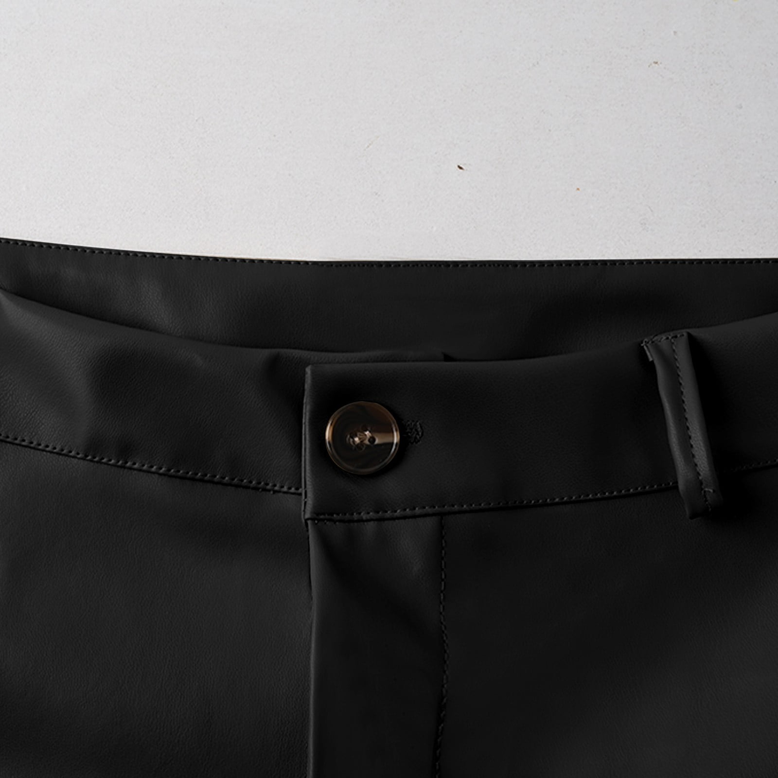 FRSASU Women's Faux Leather Pants Button PU Stretch Straight Wide Leg Trousers with Pockets Black