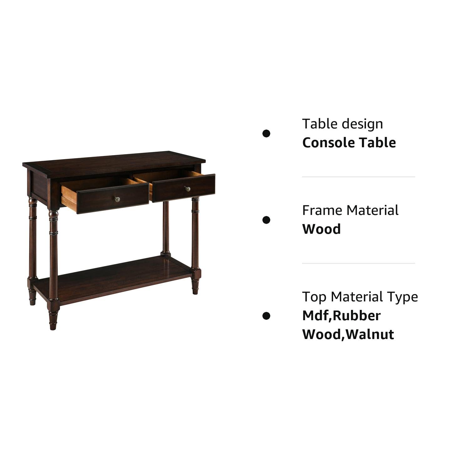 JESONVID Solid Wood Console Table with 2 Drawers, 2-Tier 35.4" X 30" Accent Sofa Table with Multilayer Storage Shelf Rustic Hall Entryway Tables for Living Room Home Office-Walnut
