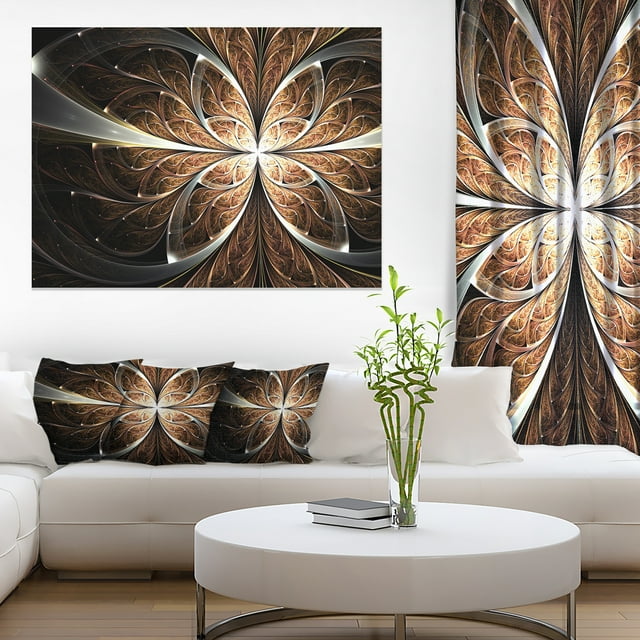 Fractal Flower Brown Black Digital Art - Floral Canvas Art Print
