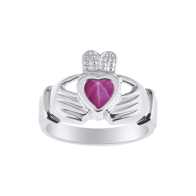 RYLOS Rings Sterling Silver Claddah Love, Loyalty & Friendship Heart 6MM Gem Irish Wedding Band Claddagh Rings July Star Ruby Jewelry Size 11
