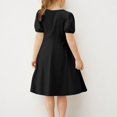 thumbnail image 4 of Girls Summer Dresses Crewneck Puff Sleeve Midi Dress Loose Fit Flowing A Line Dress with Button Decoration 5-15 Years, 4 of 5