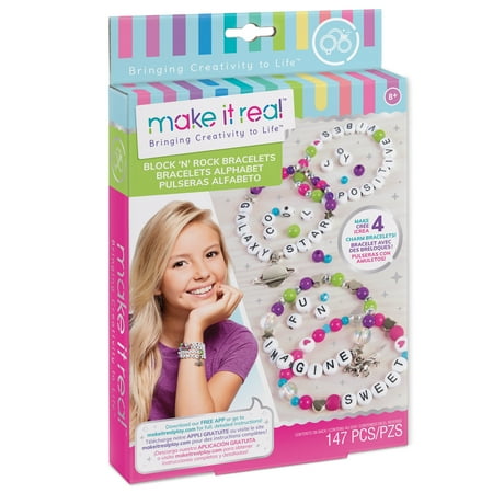 UPC: 0695929012052 | Make It Real: Block ‘N Rock Bracelets Kit – Create 4 Unique Letter Charm Bracelets  147 Pieces  Tweens Ages 8+