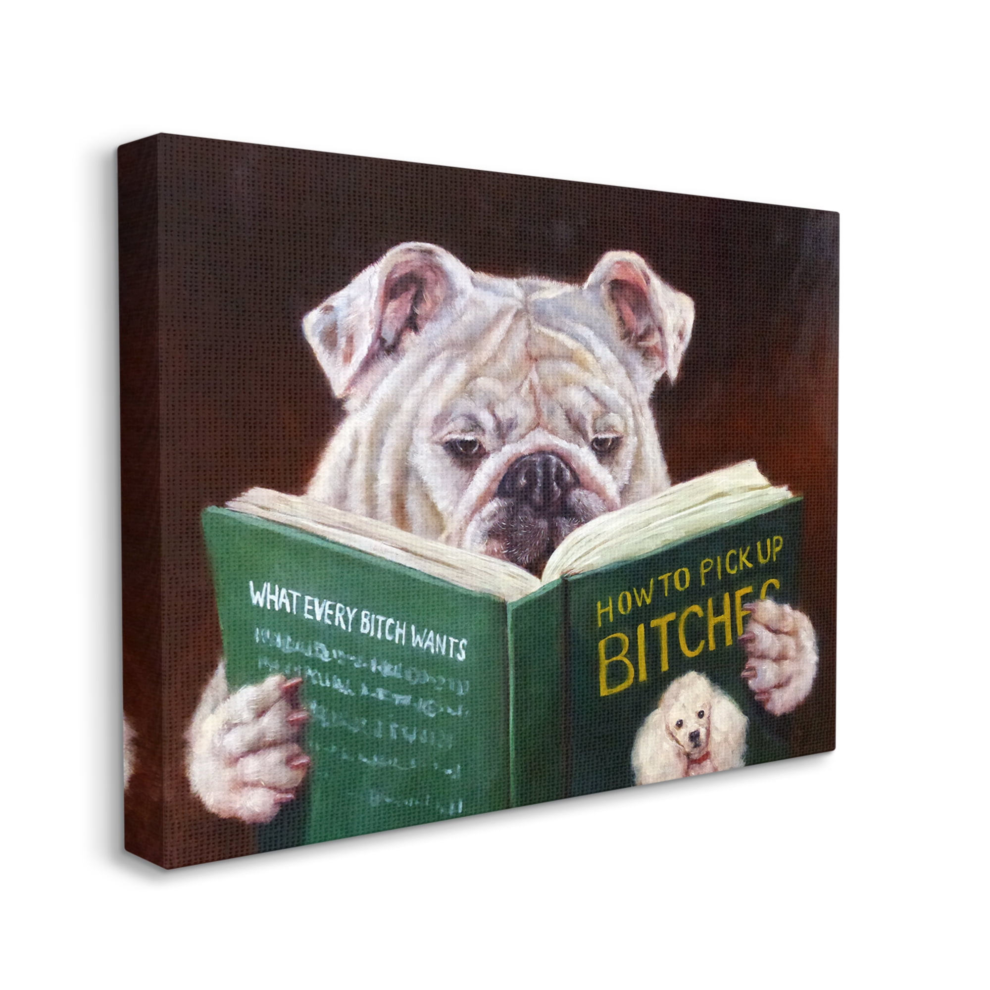 Stupell Industries White Bulldog Funny Humor Reading Book Canvas Wall Art, 48 x 36, Design by Lucia Heffernan