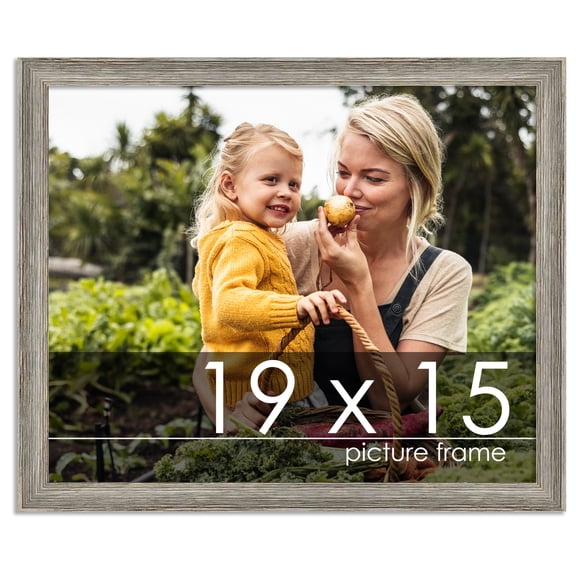 19x15 Distressed/Aged Contrast Grey Complete Wood Picture Frame with UV Acrylic, Foam Board Backing, & Hardware