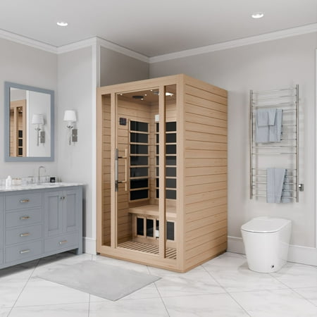 Maldives 2-Person Indoor Hemlock Wooden Low EMF Carbon FAR Infrared Home Sauna Room with LED Touch Control Panel