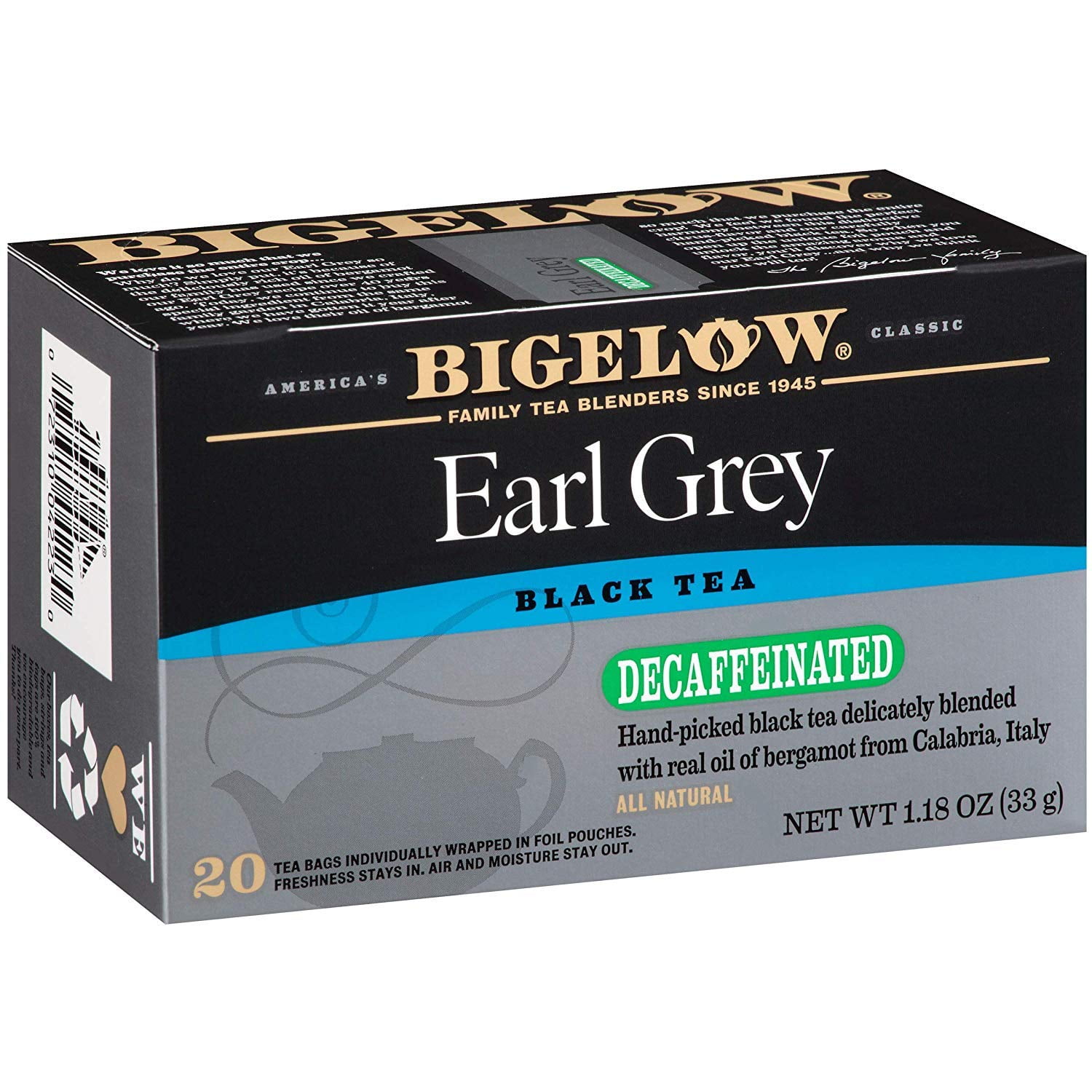 Bigelow Tea Earl Grey Tea Black Tea Decaffeinated, 20 ct
