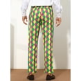 thumbnail image 3 of Unique Bargains Men's Printed Dress Pants Flat Front Business Suit Trousers 34 Green Purple, 3 of 6
