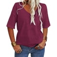 thumbnail image 2 of Langwyqu Half Sleeve Women V Neck Shirt Summer Female Solid Color Loose Tops, 2 of 4