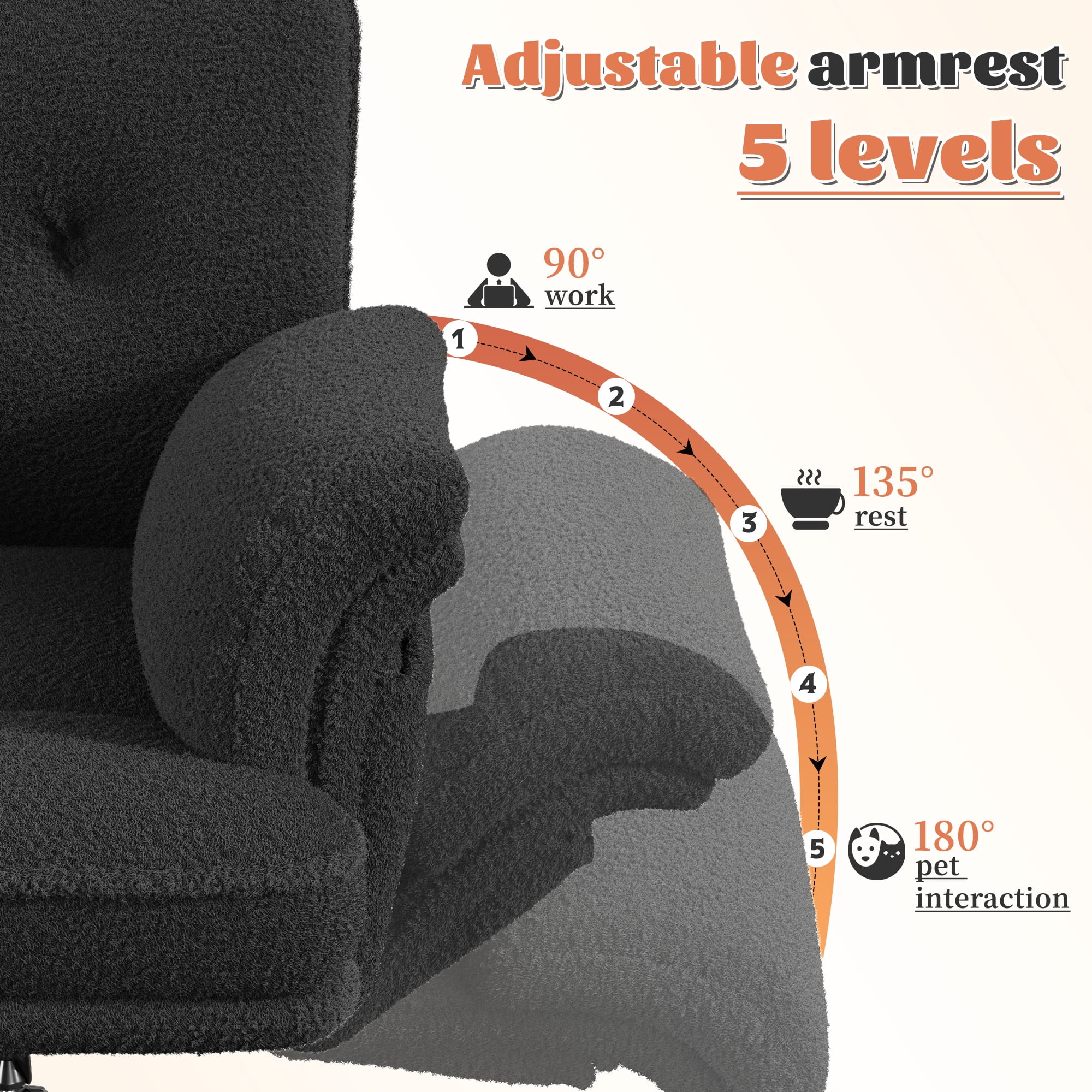 Romorgniz Criss Cross Chair with Armrests & Wheels Ergonomic Computer Gaming Chair with Two Side Pockets Teddy Plush Wide Seat Reclining Desk Chair for Home Office, Black