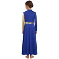 thumbnail image 4 of Hansber Kids Girls Full Length Patchwork Tights Metallic Jumpsuit Dress Praise Dance Outfit Worship Liturgical Dancewear Royal Blue 16, 4 of 7