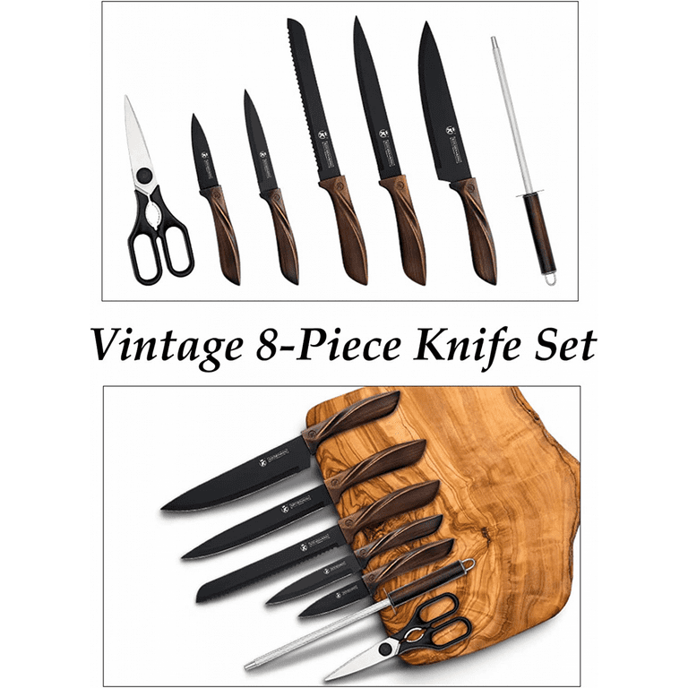 8/12Pcs Kitchen Knives Set w/Holder Sharpener Chef Knives Sharp