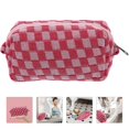 thumbnail image 3 of Woolen Yarn Makeup Bag Cosmetic Bag Large Capacity Checkered Travel Toiletry Bag, 3 of 3