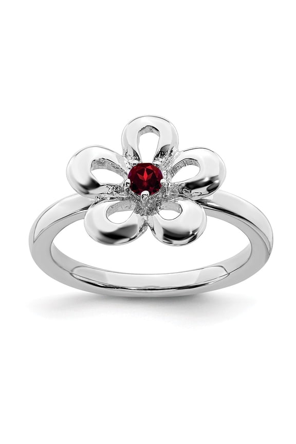 925 Sterling Silver Stackable Expressions Polished Garnet Flower Ring Size: 9; for Adults and Teens; for Women and Men