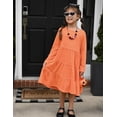 thumbnail image 3 of Arshiner Girls Long Sleeve Dress Fall Cotton Crewneck Tiered Ruffle Swing Solid Casual Midi Dresses, 3 of 6