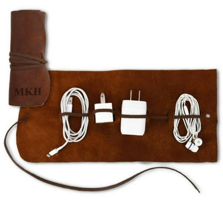 Personalized Genuine Leather Multi Cable Organizer, Large