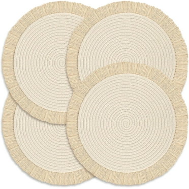 Set of 4 Round Cotton Washable Placemats, 13-Inch Heat Resistant Dining Table Decor, Thick Rustic Farmhouse Non-Slip Handwoven Mats