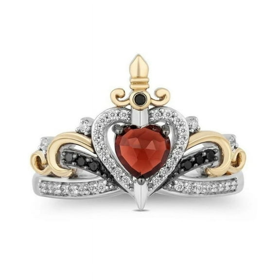 Evil Queen Ring – Red Heart Garnet & Diamond Wedding Ring in 925 Sterling Silver | Handcrafted Halloween Jewelry for Wome