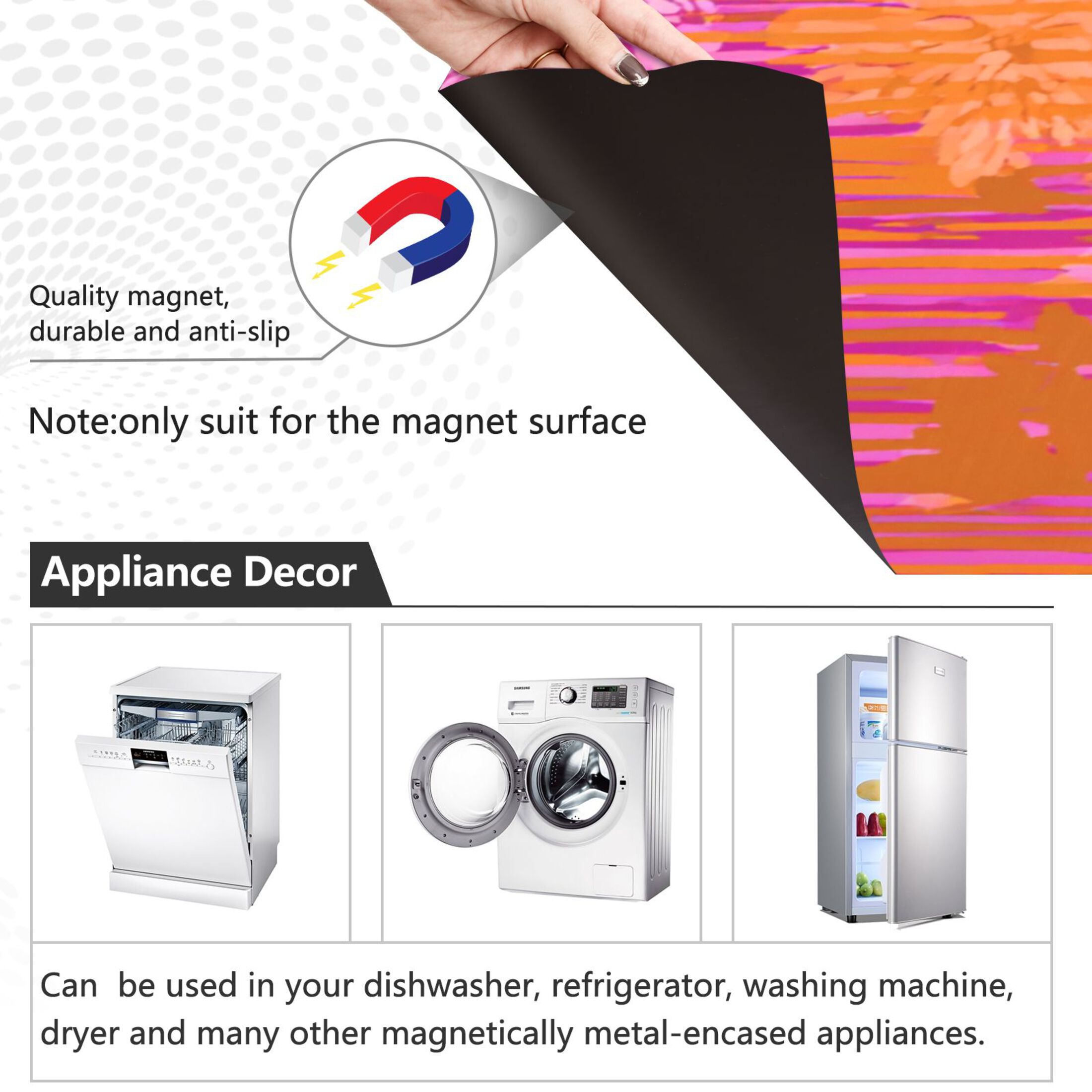 IAUYY Magnetic decorative sticker - 23x26 Inch PVC Refrigerator Decorative Cover, Removable DIY Art for Kitchen Appliances Orange Flowers