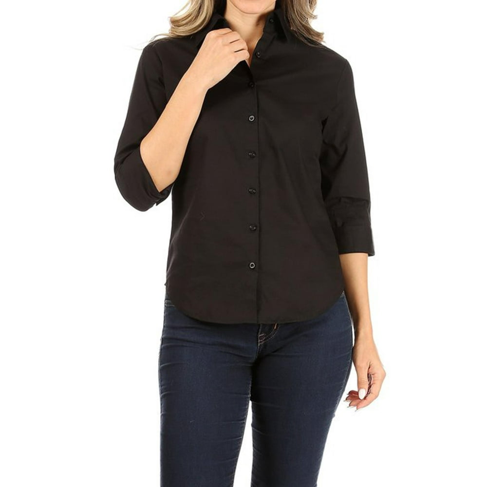 Moa Collection - MOA Collection Women's Casual Stretch Button Down 3/4 ...