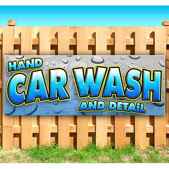 Hand Car Wash And Detail 13 oz Vinyl Banner With Metal Grommets