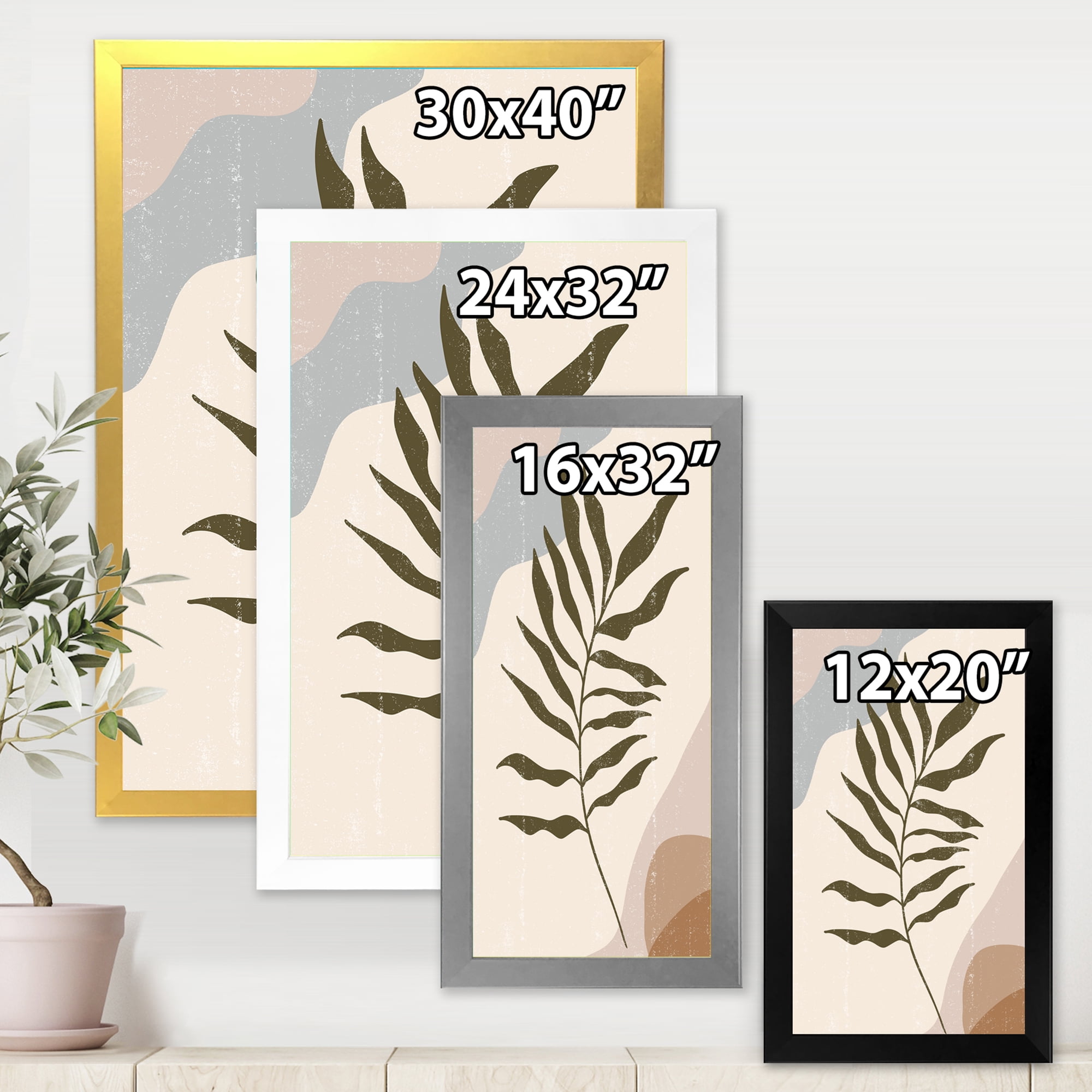 Designart 'Abstract Botanical Minimalist Leaf In Earth Tones I' Modern Framed Art Print