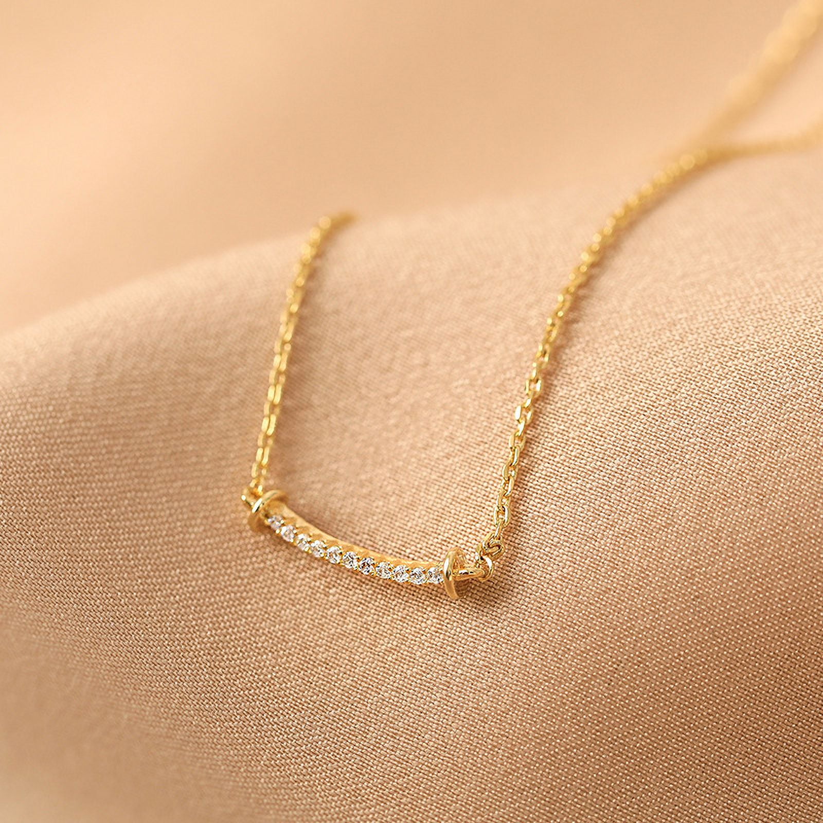 14k Gold Necklace for Women - Gold Filled Sterling Silver Chain - Dainty Curved Diamond Gold Chain for Women