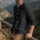thumbnail image 1 of pstuiky Camisas de manga larga de invierno para hombre, Blusa/camiseta informal a rayas de manga larga con cuello alto y botones para hombre tops de invierno para hombre l, 1 of 7