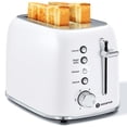 thumbnail image 1 of Aigostar tostador retro de 2 rebanadas de acero inoxidable, tostador de pan extra ancha de 1.6 pulgadas con bagel, función de cancelación, descongelación, 6 ajustes de sombra y bandeja extraíble para, 1 of 5