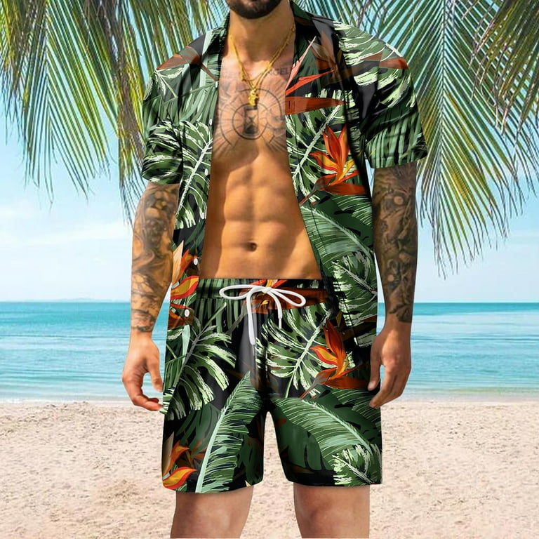 green suit mens summer fashion leisure hawaii seaside holiday