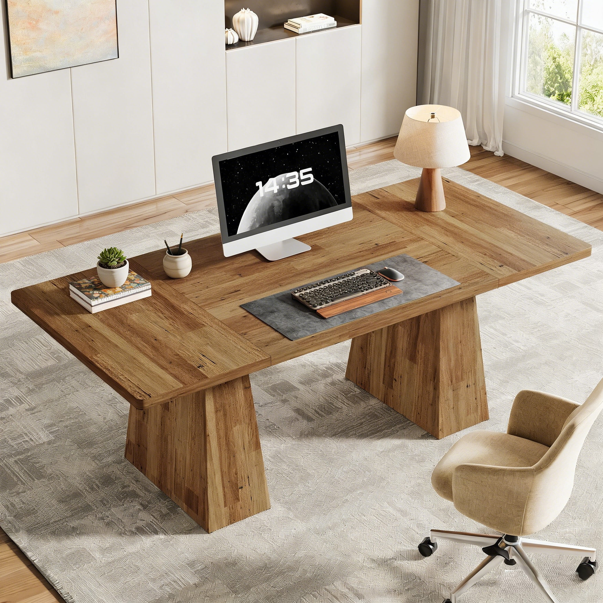 Fnova 63" Home Office Computer Desk, Brown Modern Executive Desk, Writing Desk, Easy to Assemble