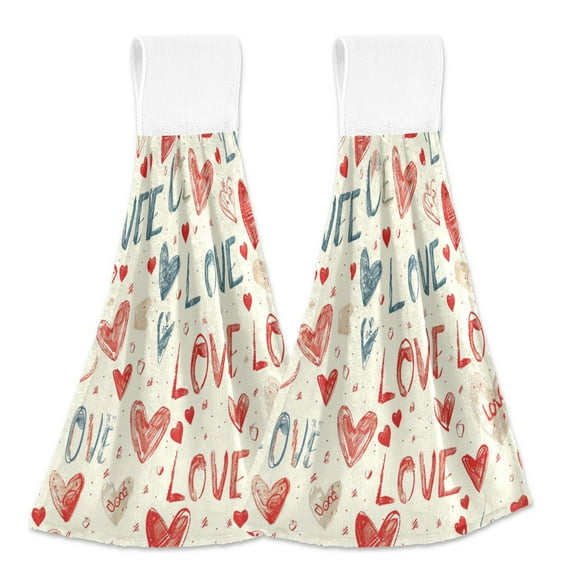BZSMCE Hanging Hand Towels Fashion Romantic Scribbles Pattern 2-Pack - Velcro Style Bathroom Kitchen Towels