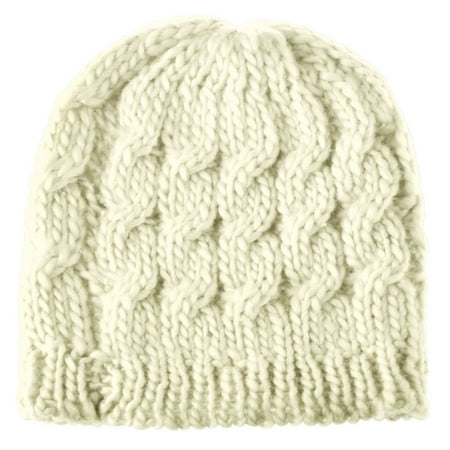 Crochet Winter Beanie - Zodaca Women Beanie Hat Winter Warm Crochet Ball Girl Woman Thick Lined Cable Knitted Cap Hat Soft Knit Headwear - Beige