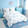 thumbnail image 2 of Erosebridal Blue Ribbon Bowknot Kids 7pcs Bedding Comforter Set,Kawaii Bowtie Cute Geometric Rhombus Queen Bedding Sets For Girls,Reversible, 2 of 7