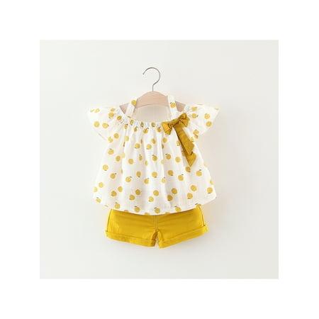 

PatPat Baby 2-piece Toddler Girls Fruit Print Bow Top and Shorts Set