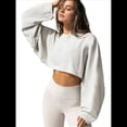 thumbnail image 3 of Sudaderas de Larga con Globo para Mujer, Sudaderas , Cuello Redondo Extragrande Gris M, 3 of 8