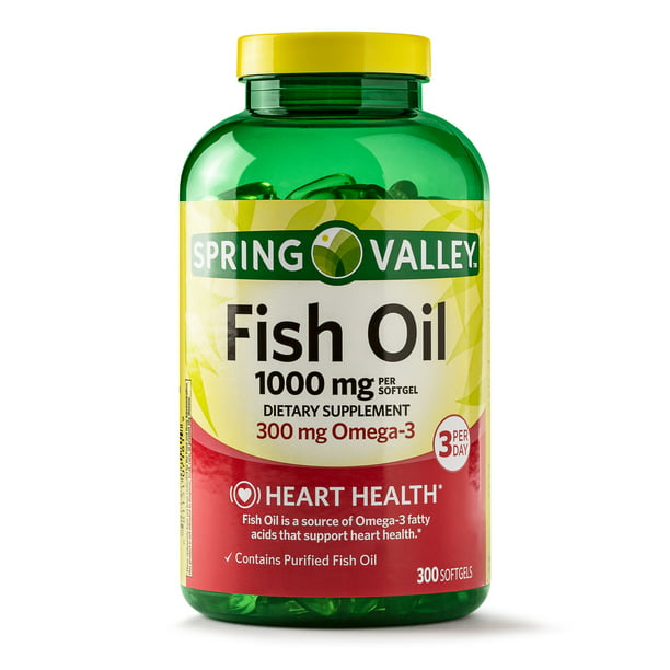 Spring Valley Fish Omega-3 for Heart Health Softgels, 1000 Mg, 300 Ct - Walmart.com