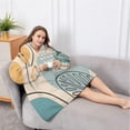 thumbnail image 5 of Oversized Wearable Blanket Hoodie,Orange Boho Abstract and Plant Pattern Sherpa Blanket Hoodie with Super Pockets,Super Warm Fuzzy Pullover for Women & Men, 5 of 6