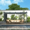 thumbnail image 3 of Aoodor 14 x 12 ft. Outdoor Pergola with Retractable Canopy and Sunshade Roller Curtains, Aluminum Frame Grape Trellis Pergola for Patio Backyard and Deck - Gray, 3 of 10