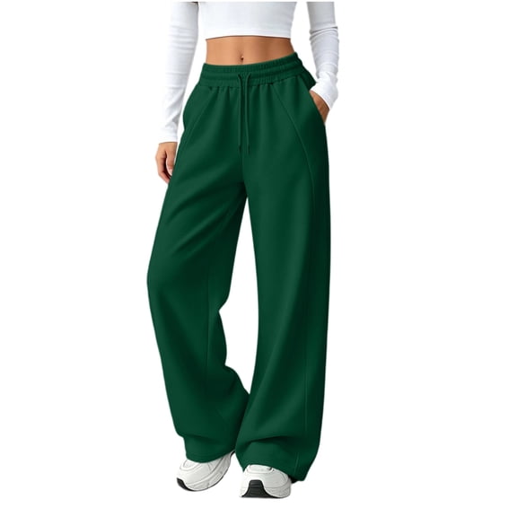 Women's Sweatpants Elastic Waisted Drawstring Solid Color Wide Leg Casual Athletic Workout Hiking Pants With Pockets