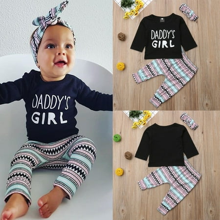 

Toddler Baby Kids Daddy´s girl Clothes Tops + Pants Headband Outfits Set