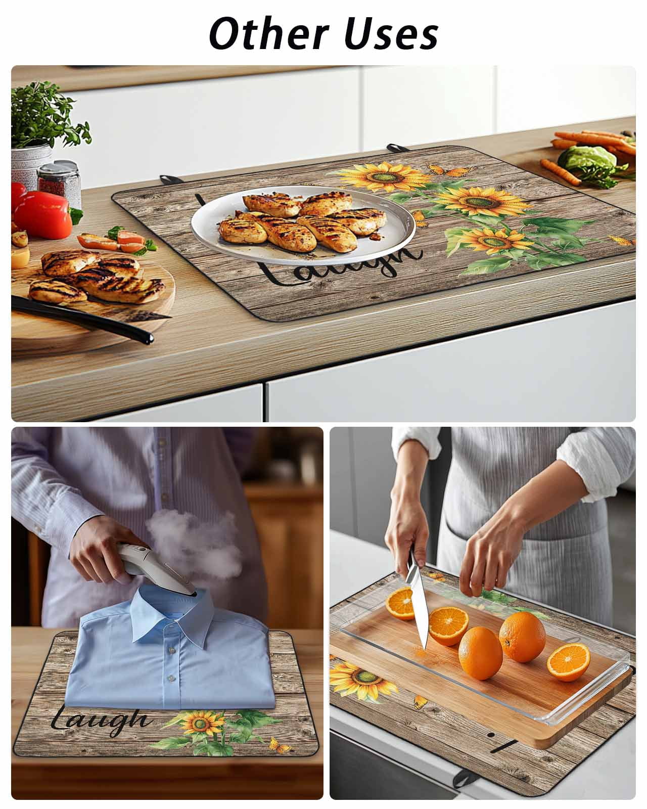 Stove Top Covers for Electric Stove, Sunflower Rustic Glass Stovetop Cover Protector, Vintage Wooden Flowers Butterfly Induction Cooktop Protector Oven Mat for Kitchen Countertop 24"x21"