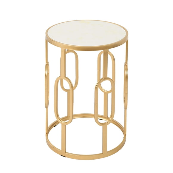 GDF Studio Madison Indoor/Outdoor Glam Faux Stone Side Table, White and Gold