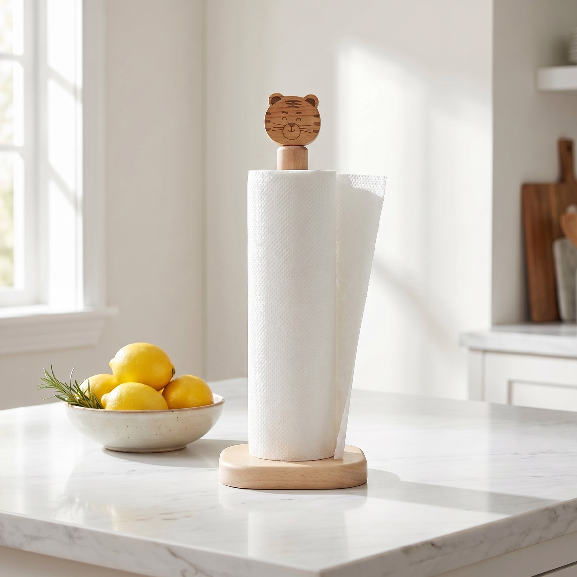 Unique Bargains Paper Towel Holder Countertop Non Slip Base Dispenser Tiger 13.6x5.1inch