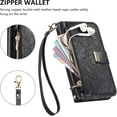 thumbnail image 4 of iPhone Funda Tipo Cartera Cruzada para 17 Pro con Correa y Bolsillo con Zíper, Cubierta de Cuero Floral, 4 of 9